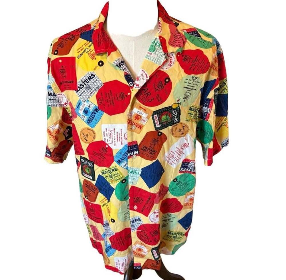 Masters Collection Size L Short Sleeve Button Down Shirt Tournament Ticket Print